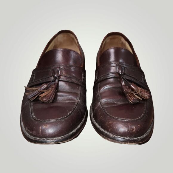 JOHNSTON & MURPHY MADE IN ITALY BROWN LEATHER MENS TASSEL LOAFERS SHOES … - Picture 7 of 16